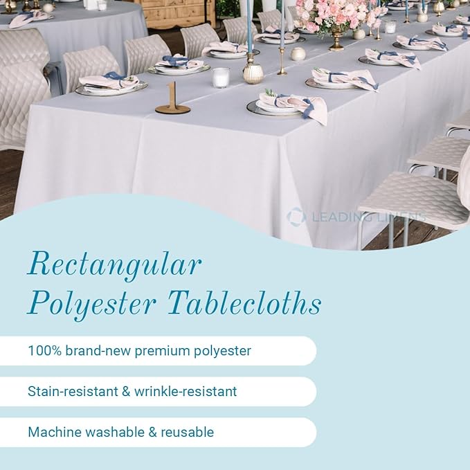 Leading Linens 6 Pack 60 x 102 Inch Rectangle Black Polyester Tablecloth, Table Cover, Stain and Wrinkle Resistant, Washable for Dining Table, Wedding Reception, Banquet, Party