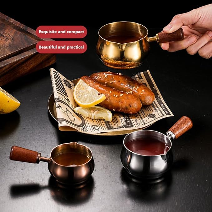 Mini Stainless Steel Sauce Pan, Chocolate Melting Pot & Dipping Bowl - 2PCS (Golden, 100ML)