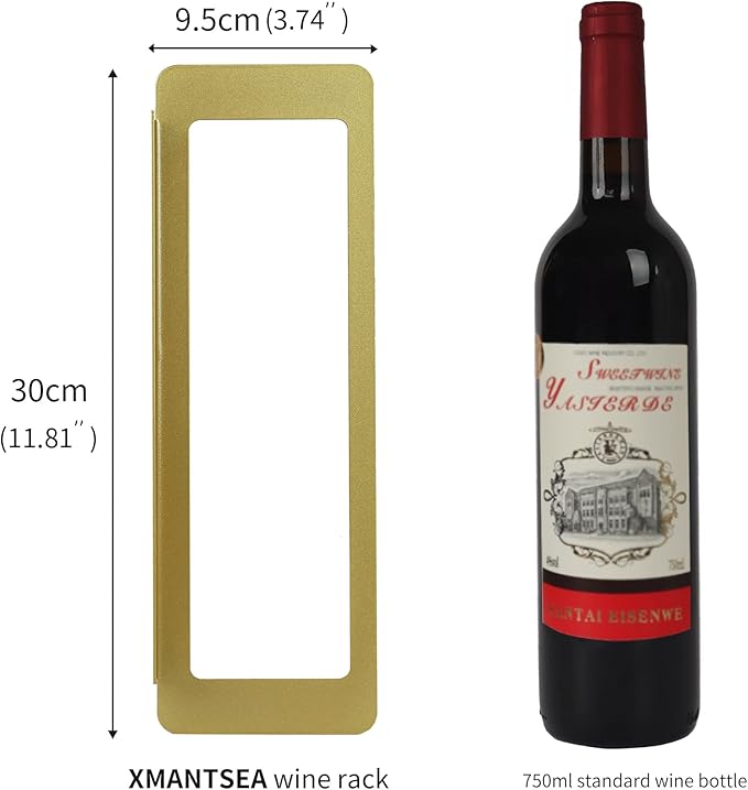 Wine Rack Wall Mounted, Black Metal Iron Hanging Wine Bottle Holder, Wall Display Rack for Standard Wine Bottles, Rustic Wine Storage for Kitchen and Home D챕cor, Set of 6 (Gold)