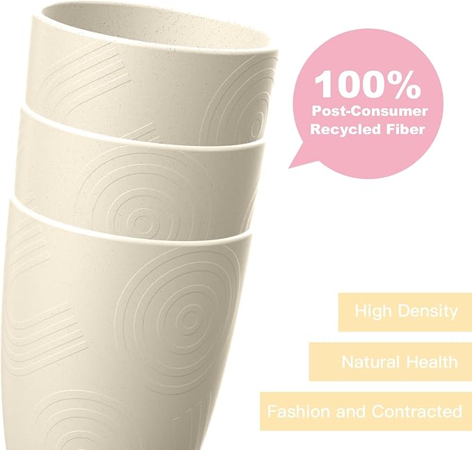 Homienly Unbreakable Drinking Glasses 16oz Wheat Straw Cups??-Pack Reusable Stackable & Dishwasher Safe Cups for Kitchen-Beige