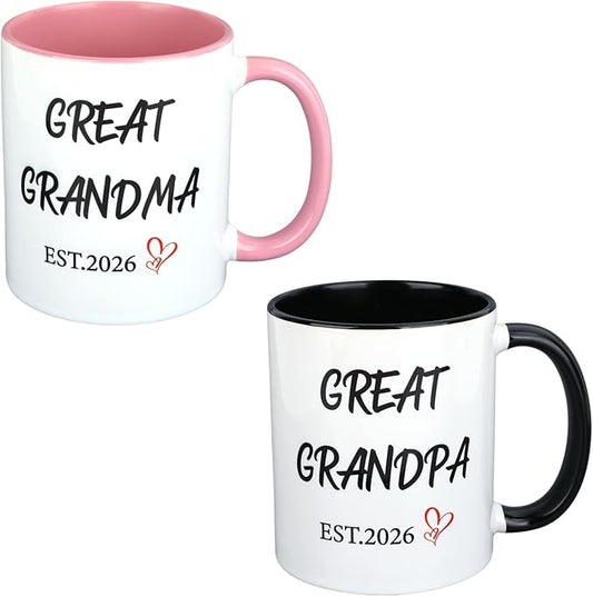 1 Pair Great Grandparents Gifts Est 2026 Mugs Set, Great Grandparents Baby Announcements, Christmas Gifts for Grandma Grandpa, Great Grandpa Mug Pregnancy Announcement Baby Reveal Mug