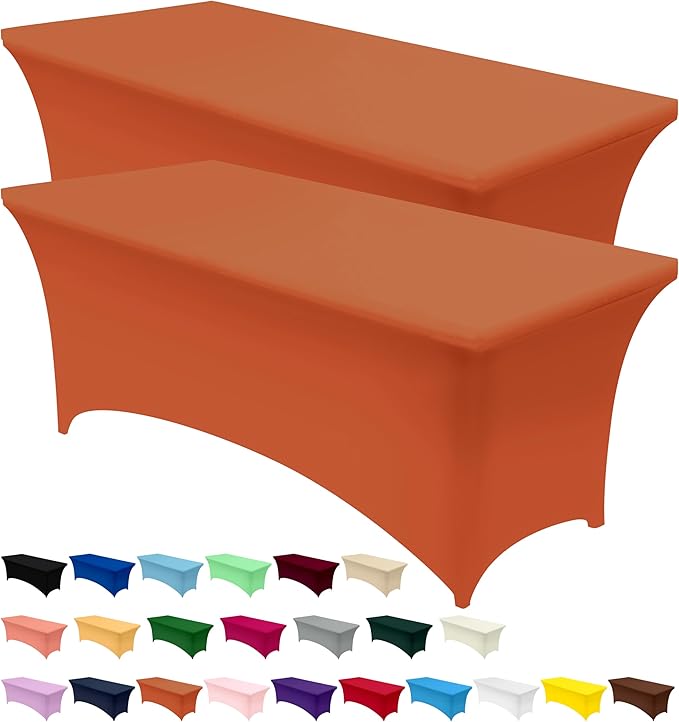 Utopia Kitchen Spandex Tablecloth 2 Pack [6FT, Orange] Tight, Fitted, Washable and Wrinkle Resistant Stretch Table Cloth Rectangle Cover for Trade Show, Weddings & Parties [72Lx30Wx30H Inch]