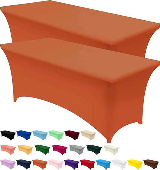 Utopia Kitchen Spandex Tablecloth 2 Pack [6FT, Orange] Tight, Fitted, Washable and Wrinkle Resistant Stretch Table Cloth Rectangle Cover for Trade Show, Weddings & Parties [72Lx30Wx30H Inch]