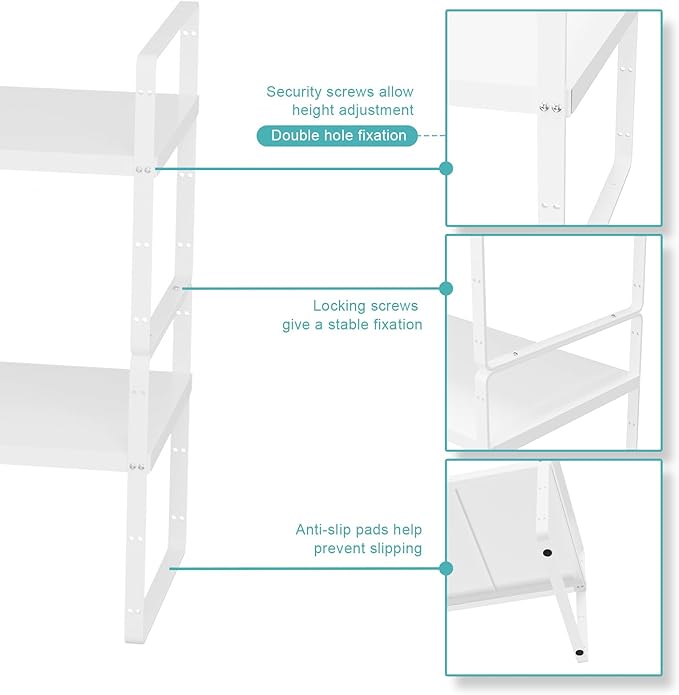Cabinet Organizer Shelves,Adjustable Height Stackable Spice Racks for Cabinet,Pantry,Counter,Cupboard - 2 Packs of Kitchen Under Sink Expandable Storage Shelves,D:10.24" x W:16.5"-27.2",White