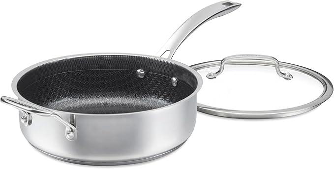 Cuisinart FusionPlus Nonstick Stainless Steel Cookware, 3.5-Quart Saut챕 Pan with Cover and Helper, PFAS-Free PURELYSEAR Ceramic Non Stick Technology, Scratch Proof, Cool Grip Handles, Dishwasher Safe