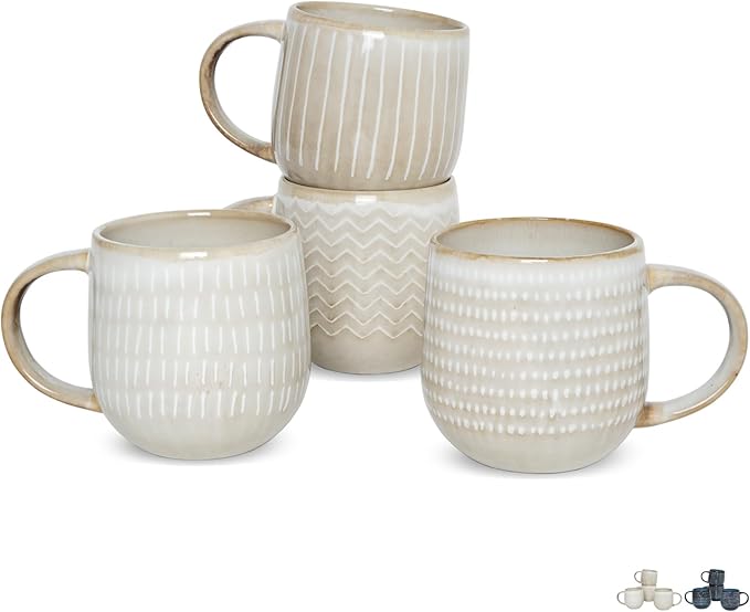 Bosmarlin Ceramic Coffee Mug Set of 4, 17 Oz, Coffee Cups with Big Handle, Microwave and Dishwasher Safe (Brown, 17 Oz)