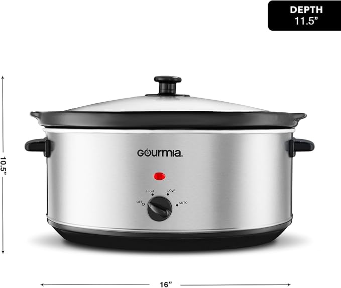 Gourmia PC710 Slow Cooker - Oval - Auto Mode - Cool Touch Handles - 7 Qt - 320W - Stainless Steel