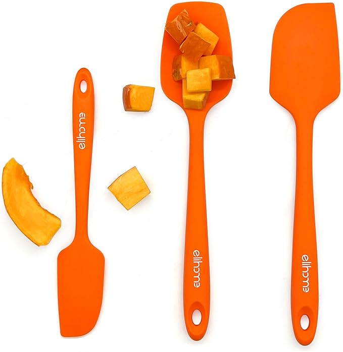 Elihome Chef Series 3 Piece Silicone Spatula Set - 600째F Heat Resistant Non Stick Rubber Kitchen Scraper Spatulas for Cooking, Baking, and Mixing ??BPA Free and LFGB Certified Silicone (Orange)