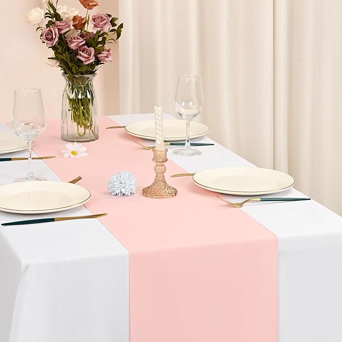 12 Pack Pink Table Runner 12 x 108 Inch Long Rustic Farmhouse Wedding Fall Table Runner,Washable and Reusable Polyester Table Runners for Wedding Birthday Party Banquet Table Decorations