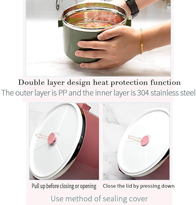 SANQIAHOME 4 Tier Stackable Stainless Steel Lunch Box Sealed(pink, 4 layers) with spoon and fork