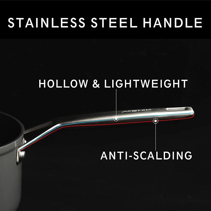 MSMK 2 Quart Saucepan with Lid, Burnt also Nonstick, PFOA Free Non-Toxic, Oven Safe to 700 ?됵펽Scratch-resistant, Induction Cooking Pot, for Induction, Ceramic and Gas Cooktops