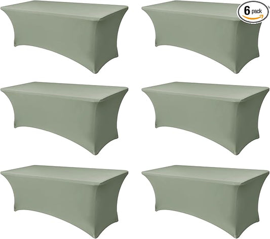 Enjoyidea Stretch Table Cover for 6 Foot Rectangle Tables-6 Pack Sage Spandex Fitted Tablecloth-Elastic 6ft Folding Tablecloths for Party, Vendor Booth Display, Banquet Buffet Event, Craft Trade Show