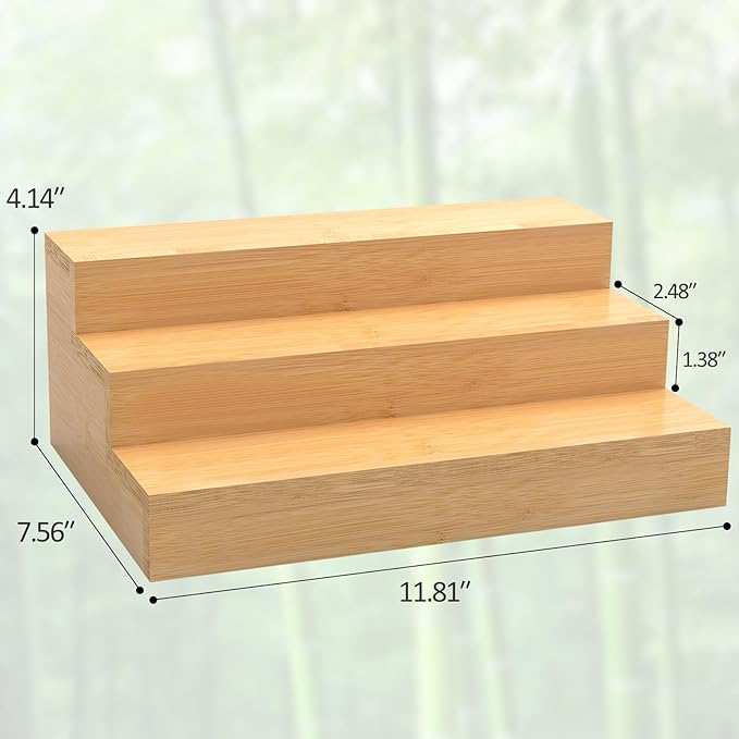 2 Pack Bamboo Spice Rack Organizer, 3 Tier Spice Riser for Cabinet, Wood Spice Stand for Countertop