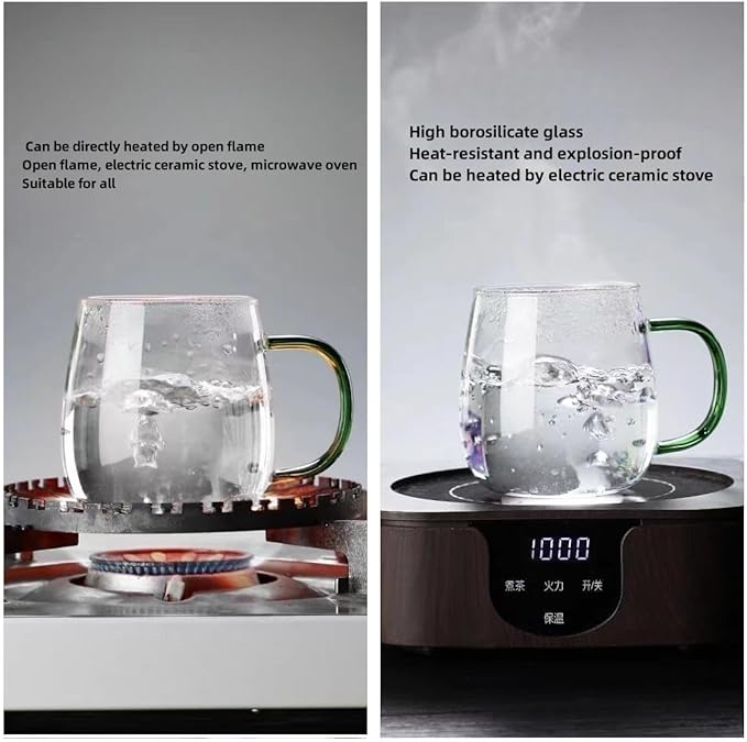 Clear Borosilicate Glass Coffee Mug with White Jade-Like Handle, 450ml/16oz ??Durable Glass Mug for Coffee, Tea, Beer, and Hot Beverages, Ideal Gift