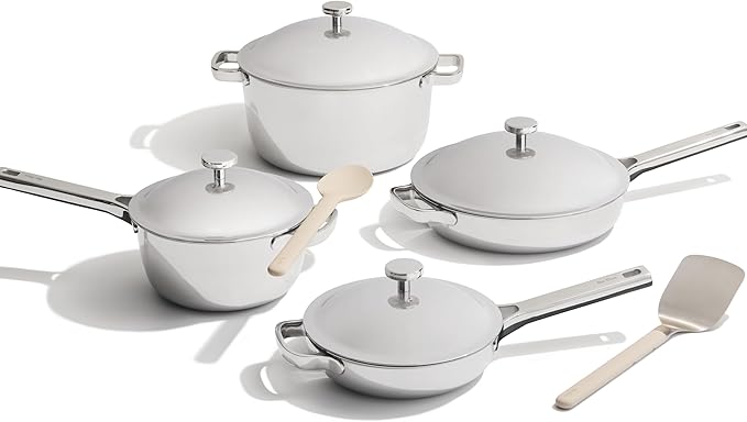 Our Place Titanium Pro Cookware Set | 10-Piece Pots and Pans Set with Always Pan Pro, Perfect Pot Pro & Minis | Non-Toxic No-Coating Nonstick | Induction & Oven-Safe up to 1000째F | Chrome