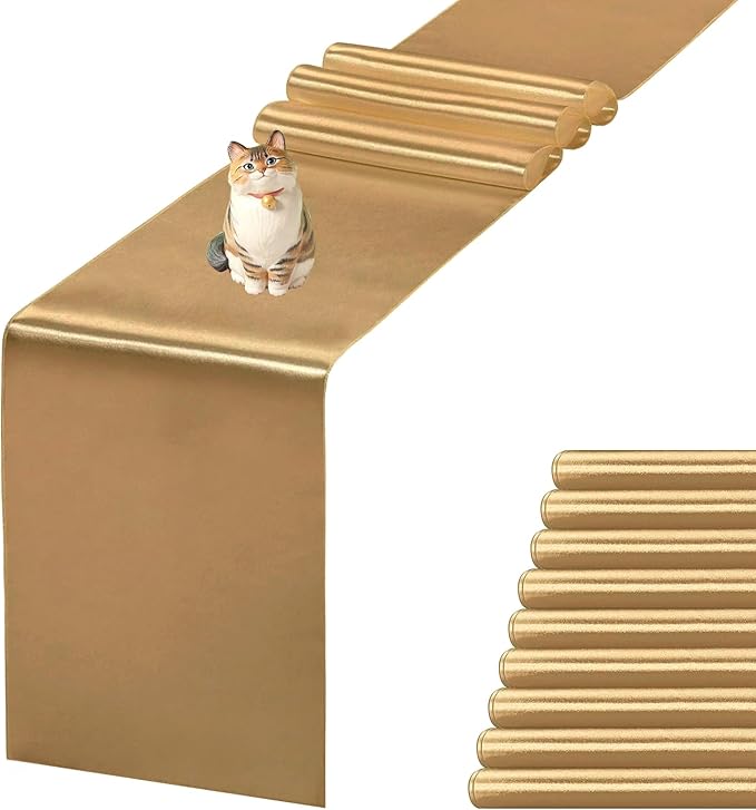 JEVIX 10 Pack Satin Table Runner 12 X 108 Inch Silk Table Runner for Party,Wedding, Birthday, Banquets,Decoration(Old Gold)