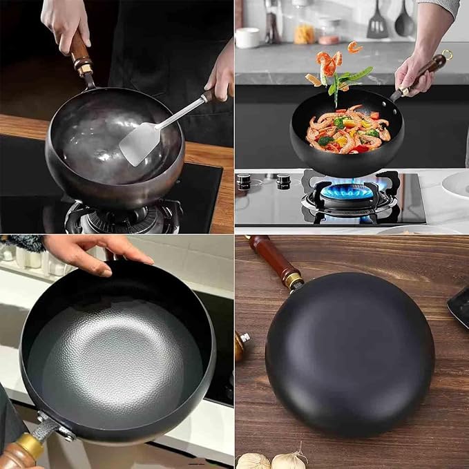 Jinswhdre Cast Iron Skillet, Uncoating Cast Iron Pot, Multi-purpose Frying Wok, Hand-Forged Non-stick Pans Without Coating, High Purity Frying Pans For Cooking