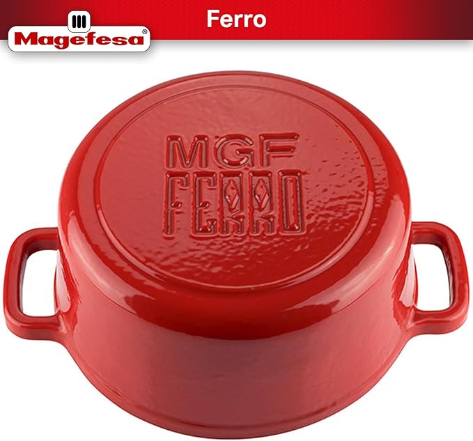 Magefesa FERRO 9.4-Inch Enameled Cast Iron Dutch Oven with Lid, Superior Heat Retention & Distribution, Compatible with All Stovetops, Induction & Oven Safe