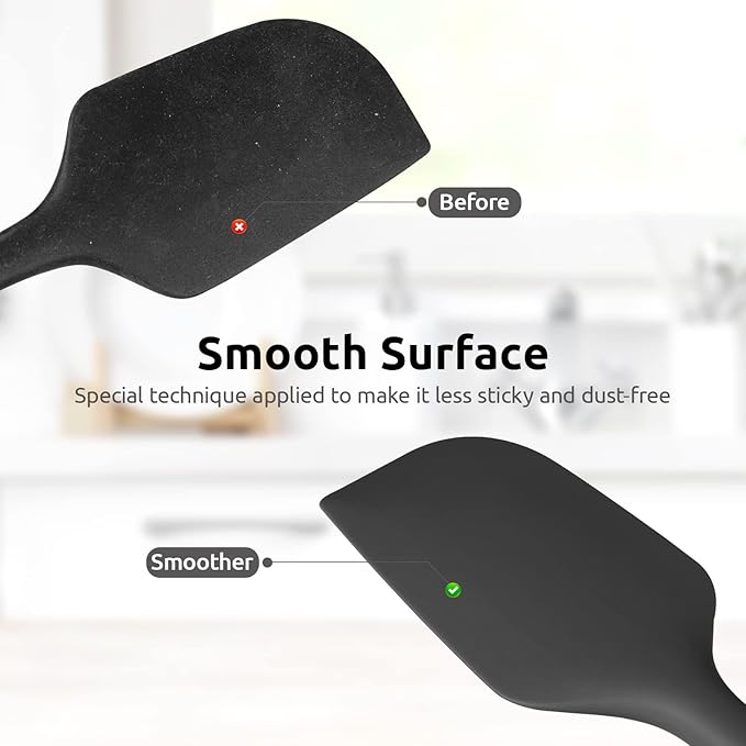 U-Taste Flat Spatula & Spoon Spatula: 11.38in 600쨘F Heat Resistant Silicone Bowl Scraper, Flexible Rubber Kitchen Cooking Mixing Utensil with Upgraded Non-Stick Surface (Set of 2, Black)