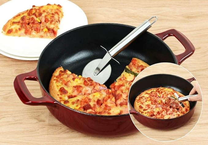 La Cuisine Cast Iron Braiser Shallow Dutch Oven Braising Saute Pan 3.75 QT 11" Dia. Internal Matte Black Enamel Coating, Oven Safe up to 500째 F Cranberry