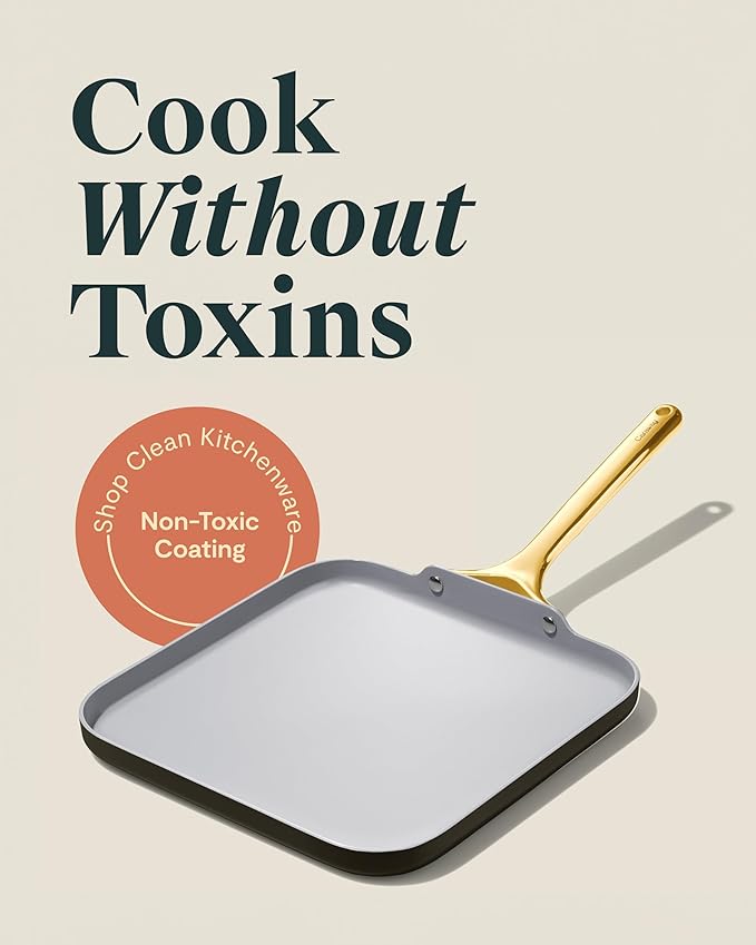 Caraway Square Griddle Pan - 11??Square Pan - Non-Stick Ceramic Coated - Non Toxic, PTFE & PFOA Free - Oven Safe & Compatible with All Stovetops - Black