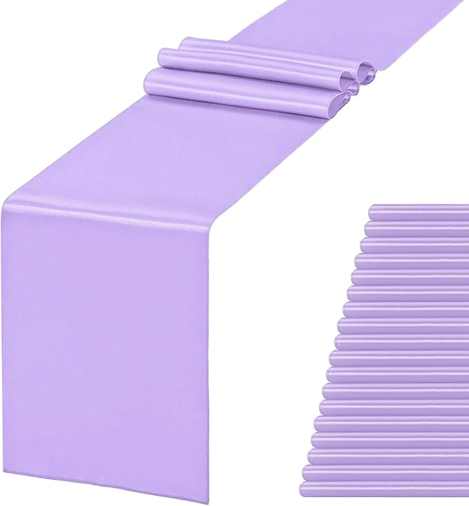 JEVIX 20 Pack Satin Table Runner 12 X 108 Inch Silk Table Runner for Party,Wedding, Birthday, Banquets,Decoration(Lavender)