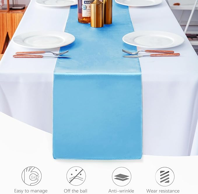 JEVIX 10 Pack Table Runner 12 X 108 Inch Silk Table Runner for Party,Wedding, Birthday, Banquets,Decoration(Blue)