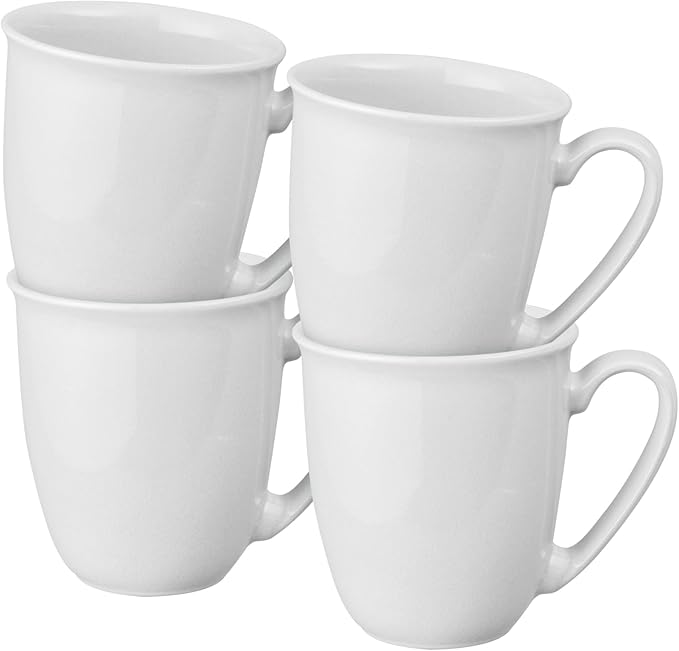 Denby - Elements Stone Large Coffee Mug Set of 4-11.15 Ounce Stoneware Tea Mug Set For Office & Home - Dishwasher Safe, Microwave Safe - Ceramic Tea Cups White Glaze