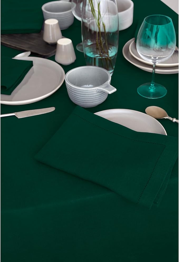 Solino Home Green Linen Tablecloth 70 x 90 Inch - 100% Pure Linen Table Cloth for Rectangle Tables - Sonoma, Machine Washable Tablecloth for Winter, St Patricks Day