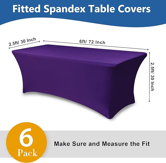 Enjoyidea Fitted Stretch Table Cover for 6 ft Rectangle Tables-6 Pack Dark Purple Spandex Tablecloth-Elastic Folding Tablecloths for Party, Vendor Booth Display, Banquet Buffet Event, Craft Trade Show