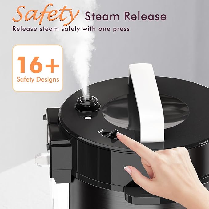 9-in-1 Electric Pressure Cooker 6 Quart Black, Stainless Steel Pot, 12 Preset Functions with Touchscreen, Safe Steam Release, Stew, Slow Cook, Rice, Saut챕, Warmer