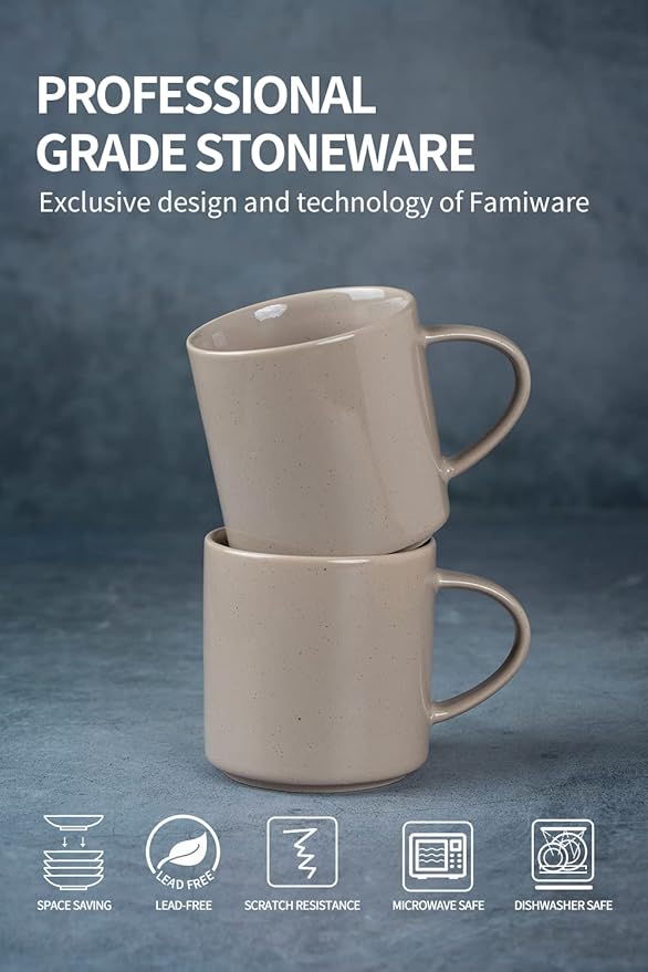 famiware Nebula 4 Pieces Coffee Mug, 14 oz Catering Mugs with Handle for Coffee, Tea, Cocoa, Milk, Cinnamon Brown