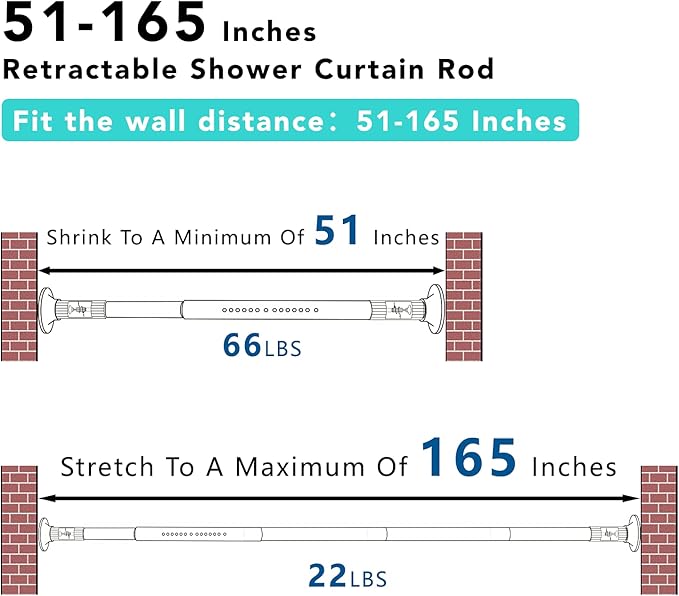 Tension Shower Curtain, Spring Shower Tension Curtain Rod, Closet Rod, for Windows or Shower, Rust Resistant Easy to Install, Umimile (Brown, 51-165??