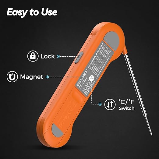 0.5 Sec Instant Read Meat Thermometer Digital with 짹0.5??Precision, Food Thermometer for Cooking Kitchen Gadgets, Oven Grill Candy BBQ Essentials Accessories, Gifts for Him Dad Men Birthday, Orange