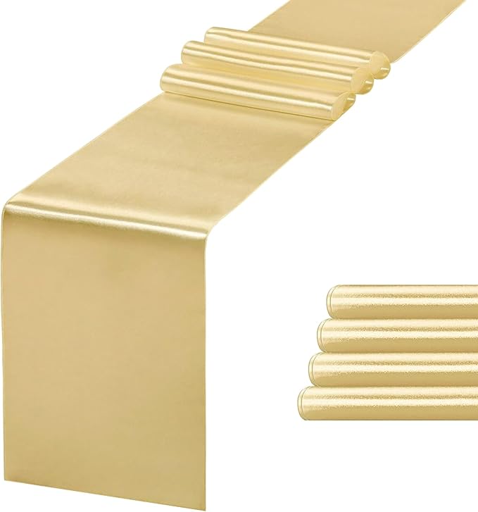 JEVIX 5 Pack Table Runner 12 X 108 Inch Silk Table Runner for Party,Wedding, Birthday, Banquets,Decoration(Light Gold)