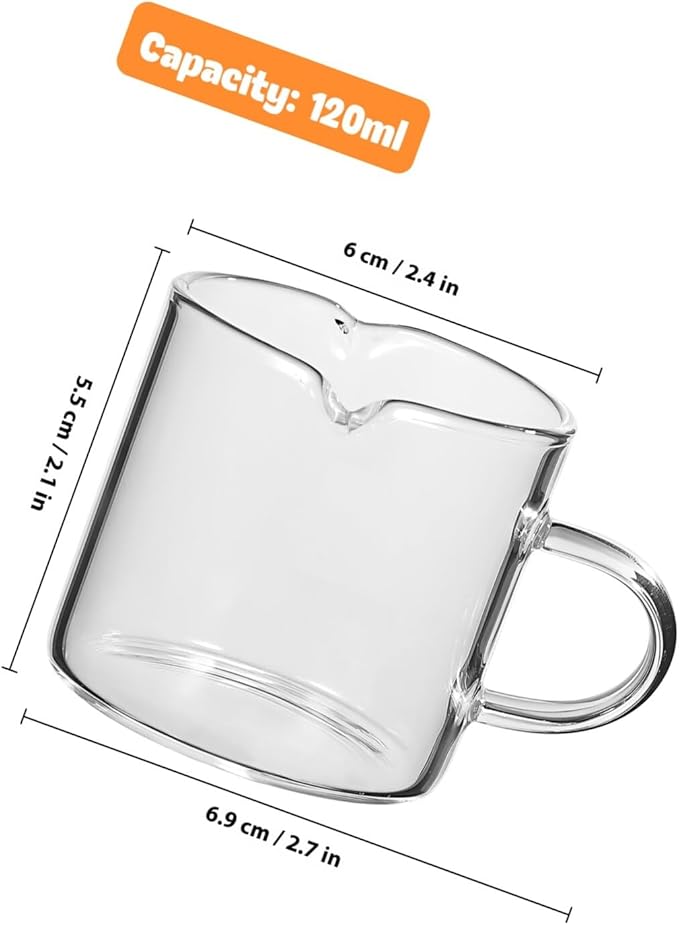 2 Pcs Clear Glass Espresso Cups Small Coffee Mugs with Dual Spout Design for Precise Pouring Portable High Strength Drinking Glasses for Tea and Coffee Enjoyment