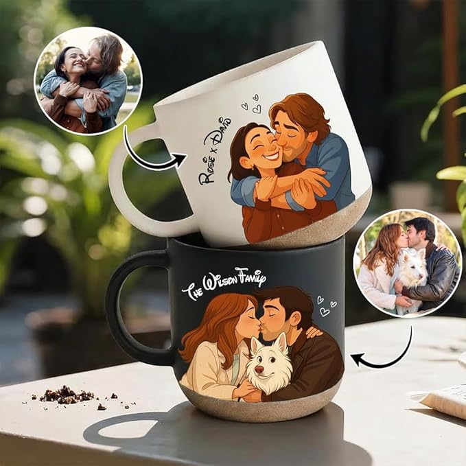 Custom Valentine Pottery Mug with Animated Photo, Personalized Couple Coffee Cups with Animated Effects, Custom Valentine Gifts for Boyfriend Girlfriend, Personalized Gifts for Couple