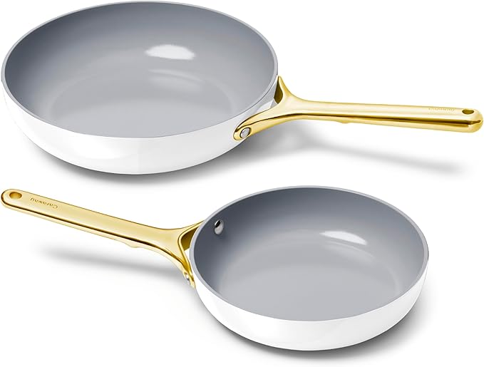 Caraway Fry Pan Duo - Nonstick Ceramic Frying Pan (8" & 10.5?? - Non Toxic, PTFE & PFOA Free - Oven Safe & Compatible with All Stovetops (Gas, Electric & Induction) - White
