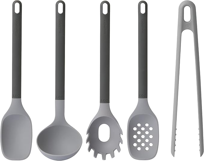 BergHOFF LEO 5Pc Cooking Utensil Set, Heat-resistant Silicone, Soft-touch Safe Grip Handle