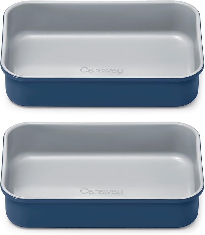 Caraway Nonstick 9??x 6.5??Small Rectangle Baking Pan Duo ??Non-Toxic, PTFE & PFOA Free ??Aluminized Steel Core ??Deep Ceramic Baking Pan for Casseroles, Lasagna & More - Navy