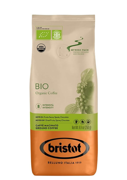 Bristot Organic Ground Espresso ??Medium Roast Italian Coffee ??For Moka, French Press & Pour Over ??8.8 oz (250g) ??USDA Certified