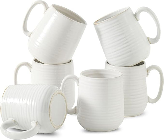 HASENSE Coffee Mugs Set of 6, Ceramic Coffee Cups with Handle for Home Office, 12 Ounce Tea Cup for Coffee, Latte, Hot Cocoa, Dishwasher and Microwave Safe, Clay-Infused White