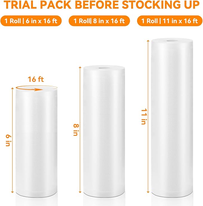 Wevac Vacuum Sealer Bag Rolls Variety Pack, 6"x16', 8"x16', 11"x16' (3 Rolls), Heavy Duty Food Storage, Ideal for Sous Vide, Freezer, Meal Prep