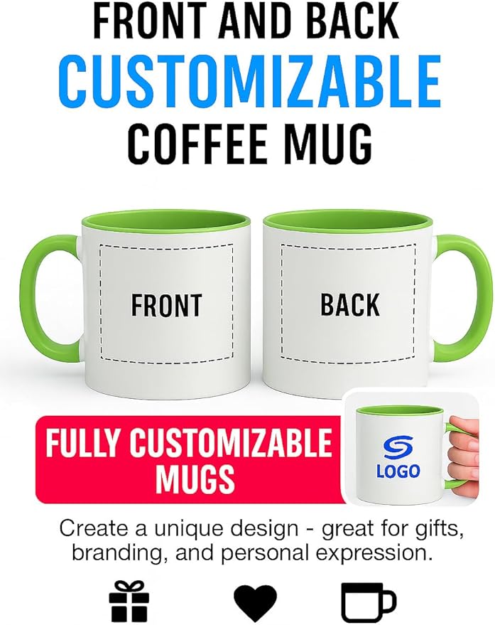 Personalized Coffee Mug | Custom Photo, Text, or Logo Cup (11oz, Lime Green Rim, Inner, and Handle) |Dishwasher & Microwave Safe |Unique Gift for Men & Women ?밫aza Personalizada