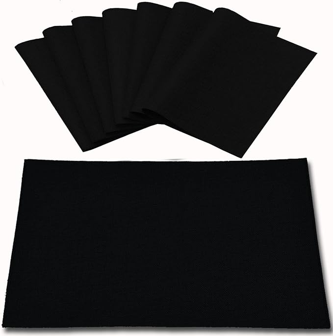 Rinpon Cloth Placemats Set of 8, Linen Type Fabric Placemats Machine Washable Heat Resistant Placemats Wrinkle Free Thick Polyester Kitchen Place Mats for Dining Table (Black)