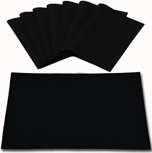 Rinpon Cloth Placemats Set of 8, Linen Type Fabric Placemats Machine Washable Heat Resistant Placemats Wrinkle Free Thick Polyester Kitchen Place Mats for Dining Table (Black)