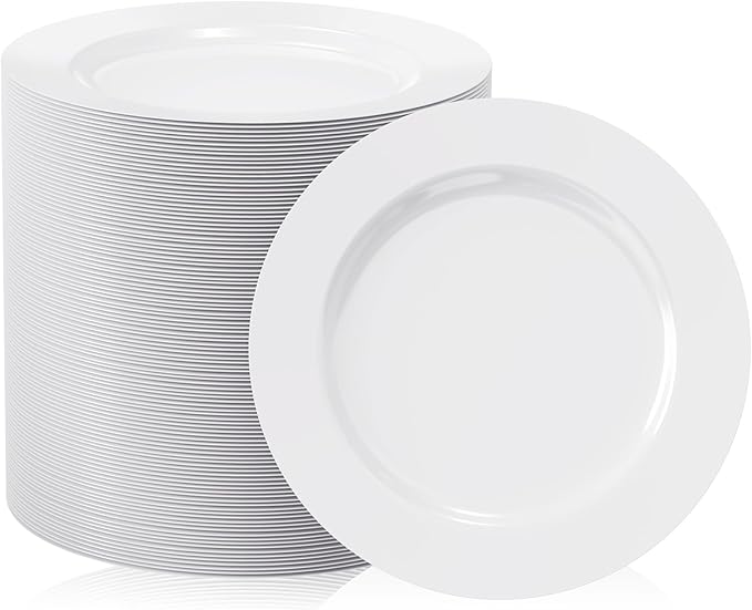 FOCUSLINE 100 Count White Plastic Dessert Plates 7 Inch, Disposable Heavy Duty Plastic Plates for Weddings, Parties and Events