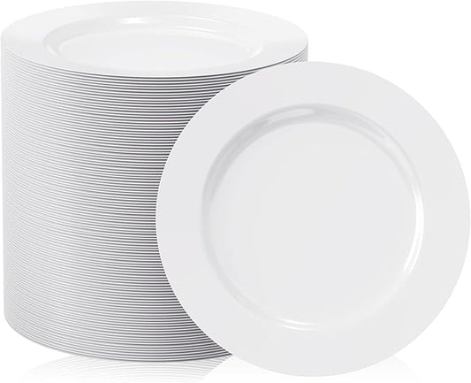 FOCUSLINE 100 Count White Plastic Dessert Plates 7 Inch, Disposable Heavy Duty Plastic Plates for Weddings, Parties and Events