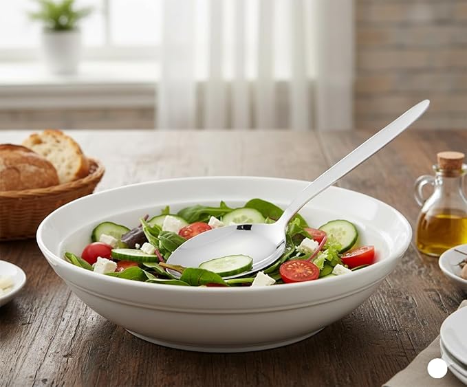 2-Pack Chef Kunz Spoon |18/10 Stainless Steel Serving Spoons | 9 Inch Basting Quenelle Chef Cooking Utensils Dinner Plating Spoon (Regular & Slotted Set)