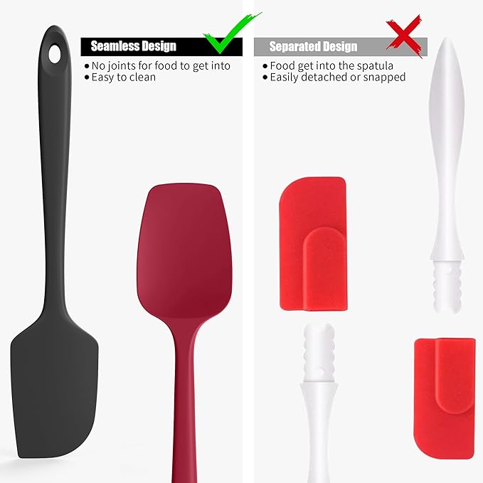 Doosu Silicone Scraper Spoon Spatulas, 600째F Heat Resistant BPA Free Rubber Flat Spatula, Kitchen Mixing Stirring Cooking Spoonula, Non-Stick Dishwasher Safe Baking Supplies (2 Pcs, Black+Red)